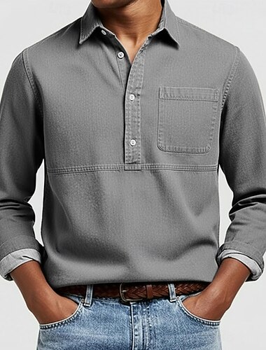  Herr Popover skjorta Oxford skjorta Rodnande Rosa Marinblå Mörkblå Grå Ljusblå Långärmad Randig Knapp ner krage Skola Bröllop Ficka Kläder Neutral Mode Dagligen Ledigt