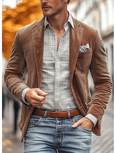  Miesten Vakosamettitakki Lovikaulus Muoti Klassinen Vapaa-aika Yhtenäinen Blazer Ruskea khaki Tumman sininen Tyköistuva Yksiriviset kaksinappia