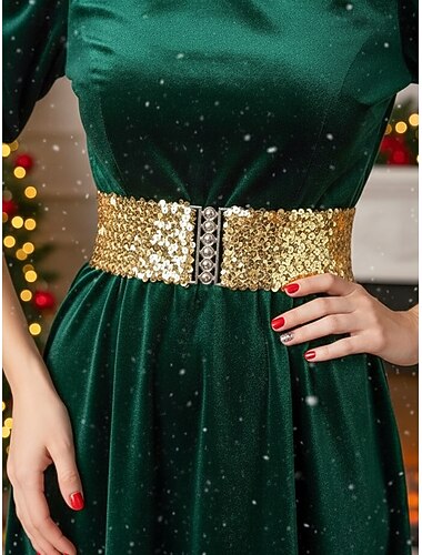  damski elastyczny pasek z cekinami i brokatem, rozciągliwy i wygodny, dostępny w wielu kolorach – idealny dodatek na święta