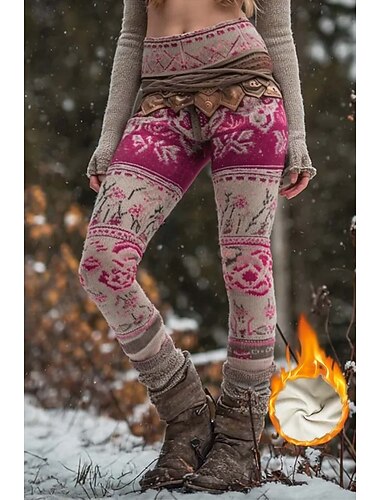  Kvinnenes Viking Boho Fleece Foret Leggings Leggings Ferie Vintage Etnisk Stil Full Lengde Høy Midje Blomster Grafisk Geometrisk Mønster 3D Trykk Termisk Varm Vindbestandig Komfortabel Stretchy