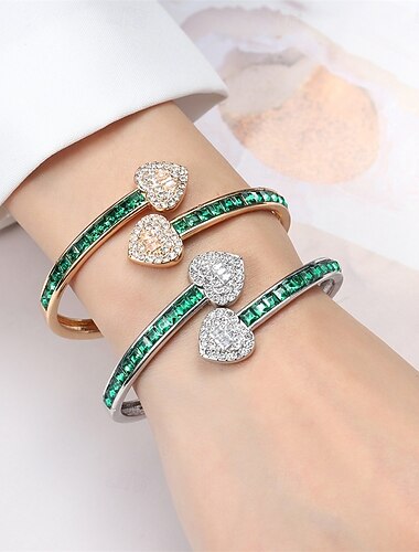  Bracelet Le style rétro Zircon Cœur Élégant Personnalisé Tendance Bracelet Bijoux Argent Doré pour Mariage Soirée Fiançailles Bal de promo