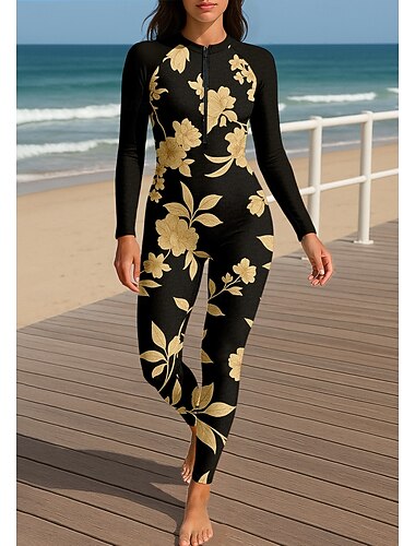  Damen Anti UV Shirt Ganzkörper-Bademode Diveskin-Anzug UPF50+ Schnelltrocknend Hohe Elastizität Langarm Bademode Frontreißverschluss Surfen Tauchen Schnorcheln Wassersport Schwimmen Sommer