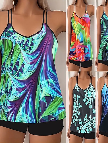  Per donna Costumi da bagno Due pezzi Shorts Costume da bagno Senza schiena Vacanza Abbigliamento da Spiaggia Grafico Blocco di colori Scollo a V Senza Maniche Costumi da bagno
