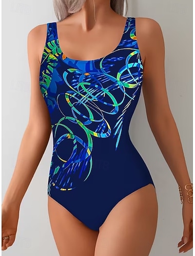  Damen Einteiliger Badeanzug Slimming Monokini Hoher Schnitt Bauchkontrolle Hohe Taille Schlank Rücklos Urlaub Vintage Ombre Grafik U-Ausschnitt Ärmelloses Badeanzug