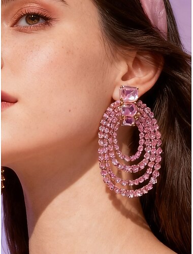  rosa krystall statement-øreringer til dame - glamorøse flerlags rhinstens-øredobber til fest, bryllup eller kveldsarrangementer
