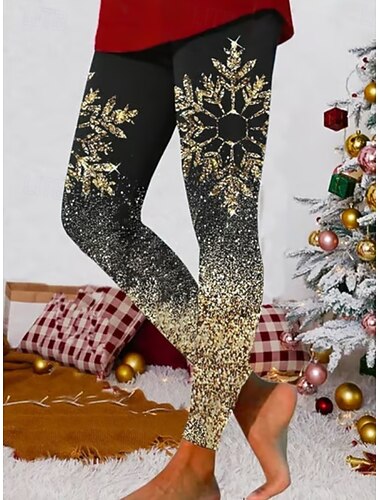  Dame Leggings Ferie Årgang Mote Full lengde Høy MidjePantsJul Grafisk Jul Printer Hold Varm Myk Pustende Elastisk Formell utendørs Feriereise Svart Grønn Svart Gull Rød Svart Svart Høst Vinter Slank