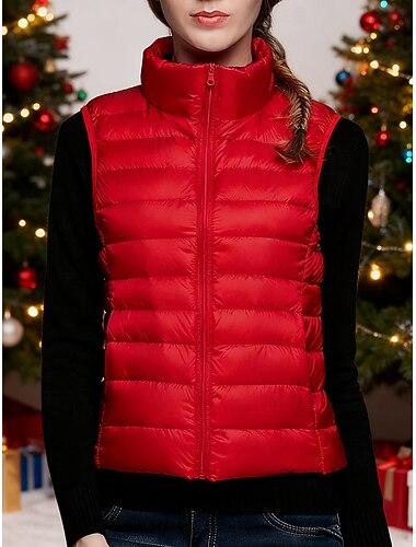  Γυναικεία Γιλέκο Puffer Veste Διατηρείτε Ζεστό Άνετο Φερμουάρ Τσέπη Μοντέρνα Καθημερινό Σκέτο Χριστούγεννα Εξόδου Σαββατοκύριακο Φερμουάρ Κανονικό Όρθιος Γιακάς Κανονικό Αμάνικο Εξωτερικά ενδύματα