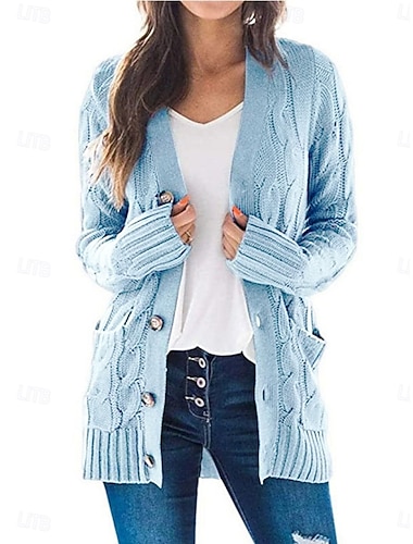  Dámské Neformální bunda Pohodlné Prodyšné Kapsy Knoflíky Na běžné nošení Bez vzoru Dovolená ulice Ležérní Denní nošení Otevřený vepředu Dlouhé Bez límce Běžný Dlouhý rukáv Svrchní oděvy Černá Světl