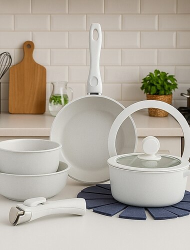  Avtagbart non-stick-grytset för hushållsbruk, inkluderar stekpanna med sten, soppgryta och universalgryta med elektrisk bränning