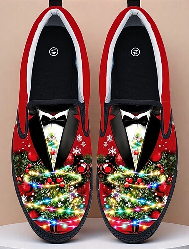  メンズクリスマスツリー3Dプリントスニーカー - お祝いや楽しい雰囲気で、休日の集まり、家族のお祝い、クリスマスパーティーに最適です。