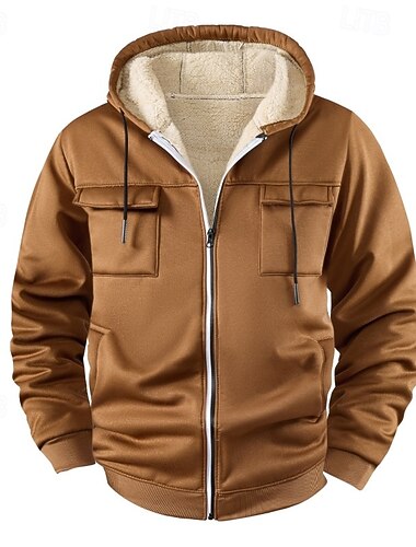  Homme Sweat à capuche Sweat à capuche zippé intégral Sweat à capuche zippé Sweat à capuche en polaire Bleu Noir Marron À capuche Uni Zip Up Avec Poches Sport & Loisir Occasionnel Quotidien Streetwear
