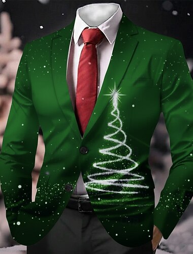 Natale Per uomo Albero di Natale Giacca blazer Cappotto Confortevole Casual Abbigliamento da sera Quotidiano Festival Stampa 3D Bottoni Autunno & Inverno Dentellato Manica Lunga Blu Rosso Verde