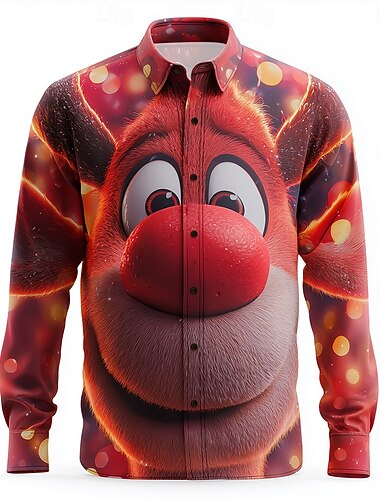  Christmas Miesten Eläin Poro hauska joulu Paita Button Up paita Pitkähihainen Hauska Joululahjat Pyhäpäivä Kevät Syksy Sänkyjen avaus 3D-tulostus kauluspaidat Rubiini Khaki