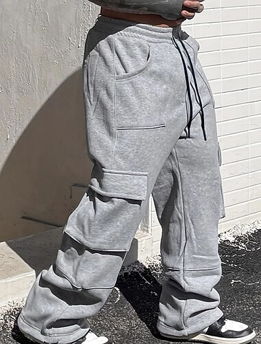  Homme Jogging Cargo Joggings Pantalons Pantalon de survêtement droit Cordon de serrage Avec Poches Taille Élastique Uni Confort Doux Extérieur Quotidien Fête Mode Style Classique Noir Grise