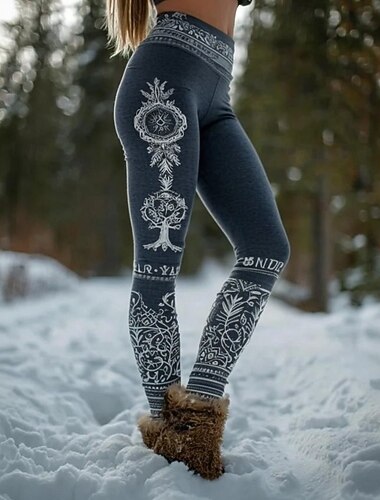  Dame Leggings Ferie Årgang Etnisk stil Full lengde Høy Midje Grafisk Abstrakt 3D-utskrift Hurtigtørkende Pusteevne Myk Elastisk Formell utendørs Feriereise Mørkegrå Mørkegrå Brun og Grå Sommer Vår