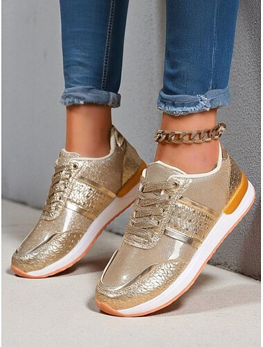  Dámské metalické zlaté tenisky - pohodlné a lehké pro každodenní nošení a chůzi