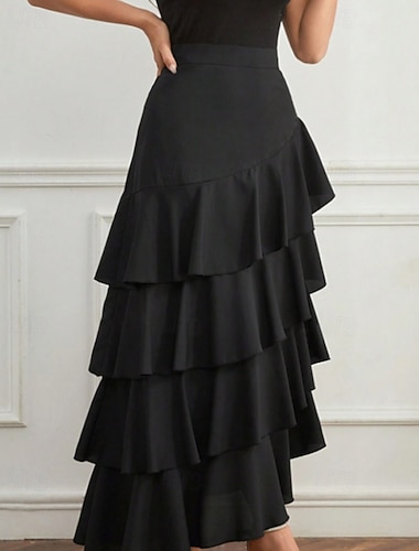  Damen Rock Elegant Mode Maxi Mittlere Hüfthöhe Röcke Einfach Gerafft Unelastisch Straße Täglich Wein Marineblau Schwarz Grün Sommer Polyester