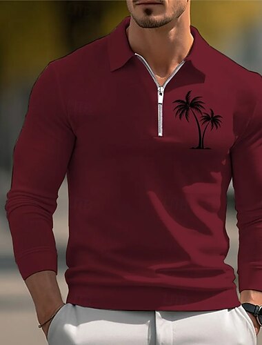 Herre Palmetre Polo Langermet Aftæpning Ferie Fritid treningsklær Fritid / hverdag Glidelås 3D-utskrift Vår Høst Vinter Marineblå Grå Hvit