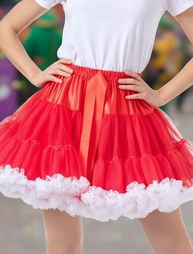  Costume élégant Jupe tutu Blanc et Rouge Adulte Femmes Carnaval Occasionnel Soirée Performance Se déguiser