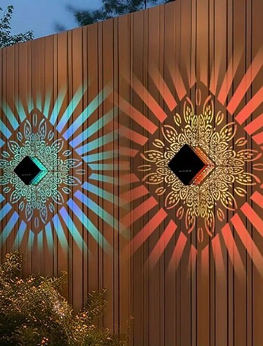  2 stk. solcelledrevet firkantet vegglampe utendørs vanntett gårdsplasslampe hul projeksjonsvegglampe jul hjem hage veranda balkong utvendig veggdekorasjon landskapslampe