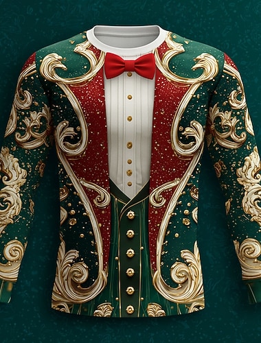  Noël Homme Costume de Noël Smoking T-shirt manche longue T-shirt Impression 3D Col ras du cou Chemise Mode Basique 3D Rue Occasionnel Quotidien Noir Bleu Vert Été Printemps Vêtement Tenue S M L XL