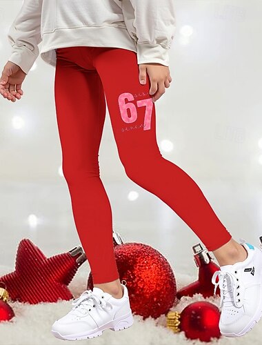  Voor meisjes 3D Grafisch 67 Broek Legging Lente Herfst leuke Style Streetwear Basic Kinderen 4-12 jaar Buiten Vakantie Casual Slank
