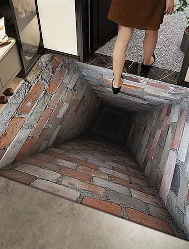  3D-Optische Illusion Fußmatte Visuelle Falle Fußmatte Rutschfest für Eingangsbereich Badezimmer Küche Innen Außen Diatomaceous Earth Schnell trocknend Absorbierend 20 x 31 Zoll