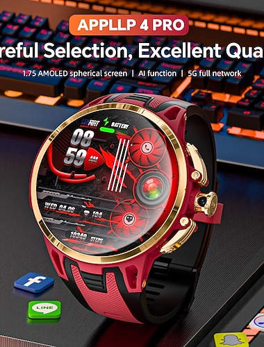  lokmat appllp 4 pro smartklokke 1,75 tommers 4g lte mobil smarttelefon skritteller samtalepåminnelse søvnsporing kompatibel med Android iOS unisex gps ipx-1 50mm klokkeetui