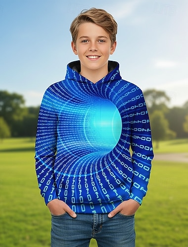  Para Meninos 3D Gráfico Geométrica 3D impressão Moletom Manga Longa Primavera Outono Moda Roupa de rua Infantil 4-12 anos Com Capuz Ao ar livre Casual Diário Normal