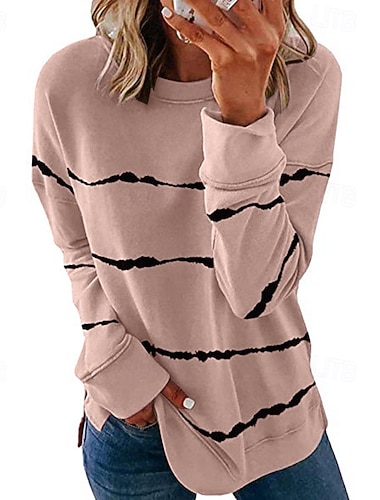  בגדי ריקוד נשים חולצה גראפי וינטאג' מסוגנן שרוול ארוך צווארון עגול קצר חולצות רגילות יומי חגים ליציאה דפוס סגול בהיר חאקי כחול בהיר סתיו חורף