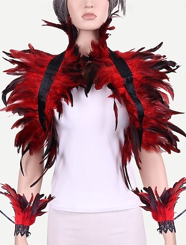 Karneval 2026 Rio Karneval Samba Tilbehør Rød og svart fjær skulder skjørt  mansjettsett Burlesque danse rave antrekk Brasil Festival Prestasjonskostyme