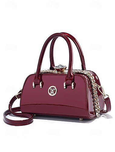  Elegant kveldsveske i lakkskinn for kvinner, krystallpyntet, tilgjengelig i rødt og marineblått, perfekt for formelle fester og høytidsfeiringer