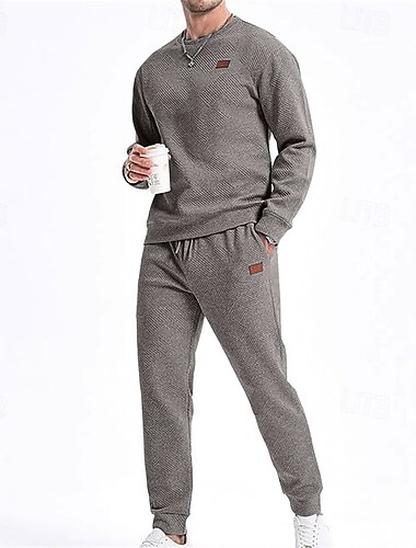  Per uomo Maglia Tuta da Ginnastica Set di abiti Girocollo All'aperto Quotidiano Sportivo Jacquard Coulisse Tasca Semplice azzurro cielo Nero Blu marino Poliestere Abbigliamento sportivo Moda