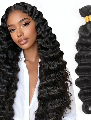  ブラジル産人毛 1b # ナチュラルブラックカラー ルーズディープT人毛 1束 10～30インチ