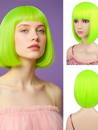  Parrucca di Carnevale 2026 Rosso Blu Bianco Liscio Ciocca Corto Parrucca sintetica da festival Martedì grasso Parata Capelli per costumi da cosplay per Da donna