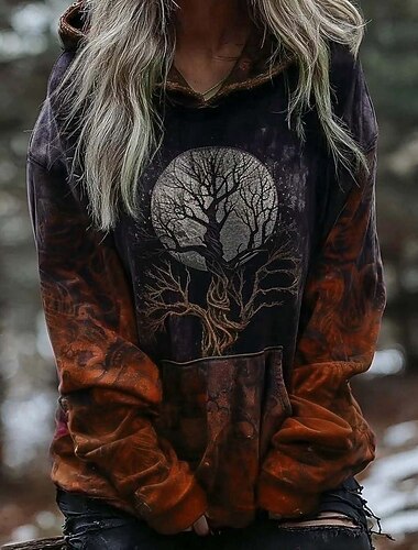  Dame Pullover hættetrøje sweatshirt Grafisk Dyr Tribal Punk Årgang Metallisk Langærmet Hætte Almindelige toppe Gade Hverdag Afslappet Blå Mørkerød Orange Grøn Forår Efterår Vinter