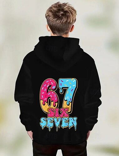  Gutt 3D Grafisk Morsom slang 67 Hattetrøje Pullover Langermet 3D-utskrift Vår Høst Sport Mote Gatemote Barn 4-12 år Med hette utendørs Avslappet Daglig Normal