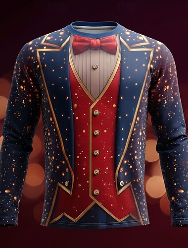  Noël Homme Costume de Noël Smoking T-shirt manche longue T-shirt Impression 3D Col ras du cou Chemise Mode Basique 3D Rue Occasionnel Quotidien Noir Bleu Vert Été Printemps Vêtement Tenue S M L XL