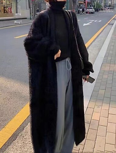  Dámské Svetr Kardigan Elegantní Módní Šik ven Pevná barva Otevřený vepředu Pletený Dlouhý rukáv Dlouhé topy Plést Denní Dovolená Jdeme ven Černá Bílá Podzim Zima