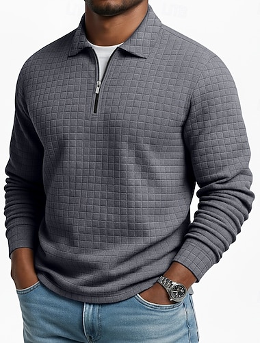  رجالي قمصان بولو الوافل بولو الرمز البريدي ربع الأماكن المفتوحة فضفاض ربع الرمز البريدي كم طويل موضة الحديث لون الصلبة محكم ربيع & الصيف كل الفصول عادي أسود أبيض نبيذ أزرق البحرية أخضر داكن كاكي