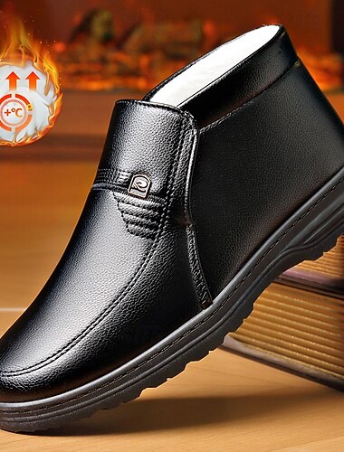  stivali slip-on da uomo in similpelle nera: eleganti e comodi, ideali per l'inverno, l'abbigliamento casual e le attività all'aperto