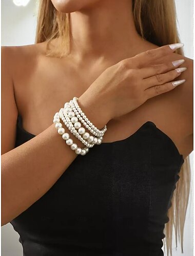  Bracelet de mariée élégant à plusieurs rangs de perles pour femme - accessoire de mariage en fausses perles pour la mariée et les demoiselles d'honneur&amp;occasions formelles