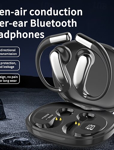  Intelligente AI-vertaling oordopjes, privé-vorm OWS semi-in-ear sport oorhaakjes, Bluetooth oordopjes, extra lange batterijduur