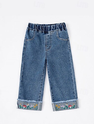  Pantalons Enfants Fille Fleuri Streetwear Avec Poches École 4 ans et + Été Bleu
