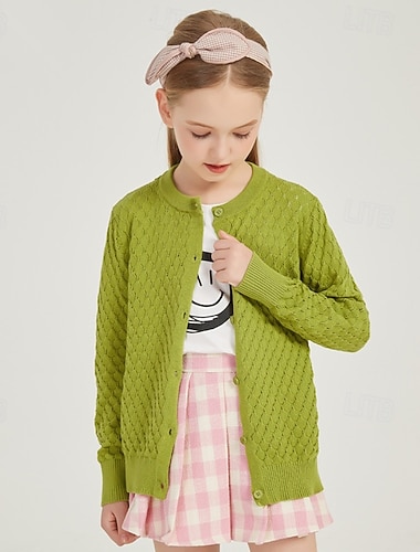  Gyerekek Lány Kardigán Tömör szín Szabadtéri Hosszú ujj Begombol Divat 4-12 év Ősz Arcpír rózsaszín Lóhere Bézs