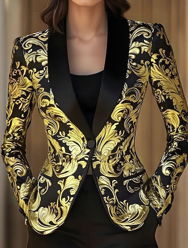  Naisten Talvitakki Bleiseri Velvet Blazerit Mukava Tasku Napit Painettu Vapaa-aika Kukka Loma Pyhäpäivä Bile Viikonloppu Normaali Sänkyjen avaus Normaali Pitkähihainen Päällysvaatteet Keltainen Syksy