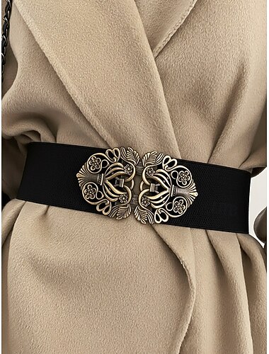  Elastisk midjebelte for kvinner med spenne i legering – stilig polyestermateriale, justerbar passform – perfekt for kjoler, fritids- og formell bruk