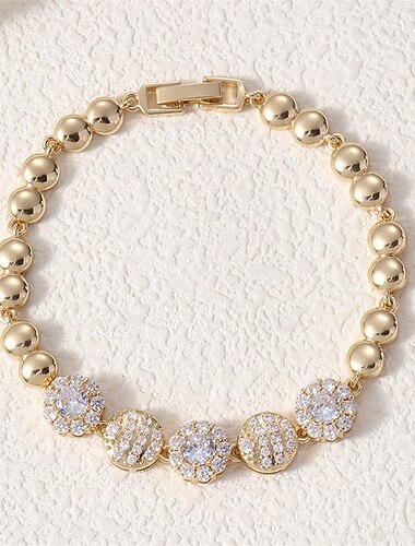  Kubisk Zirkonium Klassisk Blomsterform Mote Personalisert Enkel Luksus Chrome Armbånd Smykker Sølv / Gull Til Bryllup Fest Engasjement Skoleball