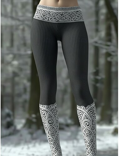  Dam Damasker Mysiga leggings Semester Vintage Etnisk Stil Fullängd Hög midja Grafisk Tryck Bekväm Hög Elasisitet Ledigt Dagligen Semester Mörkgrått Vår Höst Mager
