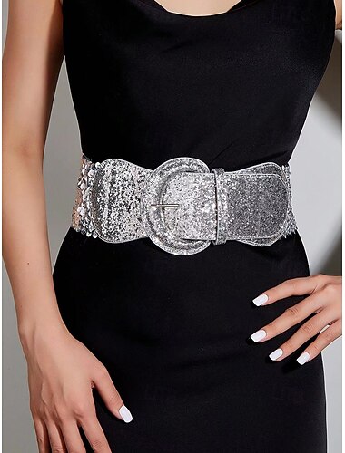  חגורת פאייטים אלסטית לנשים מעור מלאכותי - זהב נוצץ, מושלמת לחג המולד ולמסיבות חג